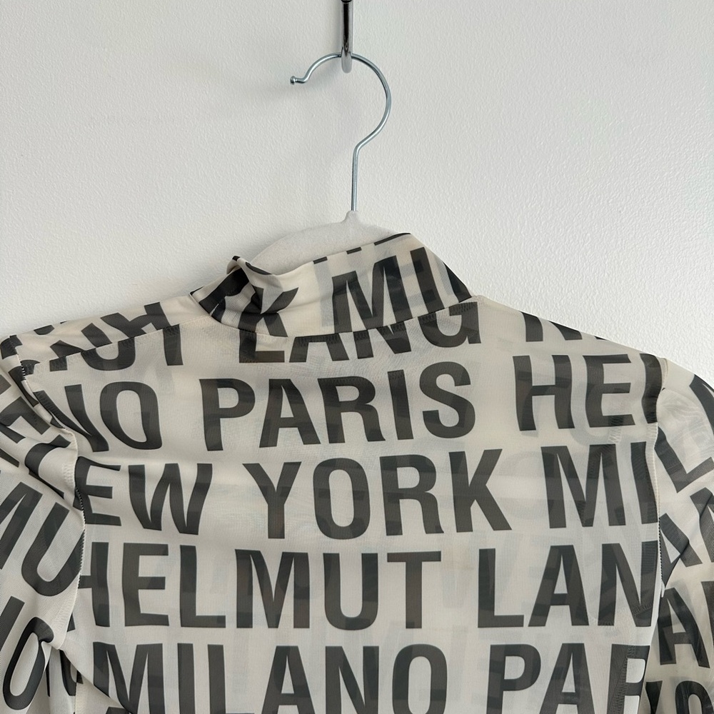 New With Tags Helmut Lang Black Logo Print Long Sleeve Top on Cream - Picture 10 of 14
